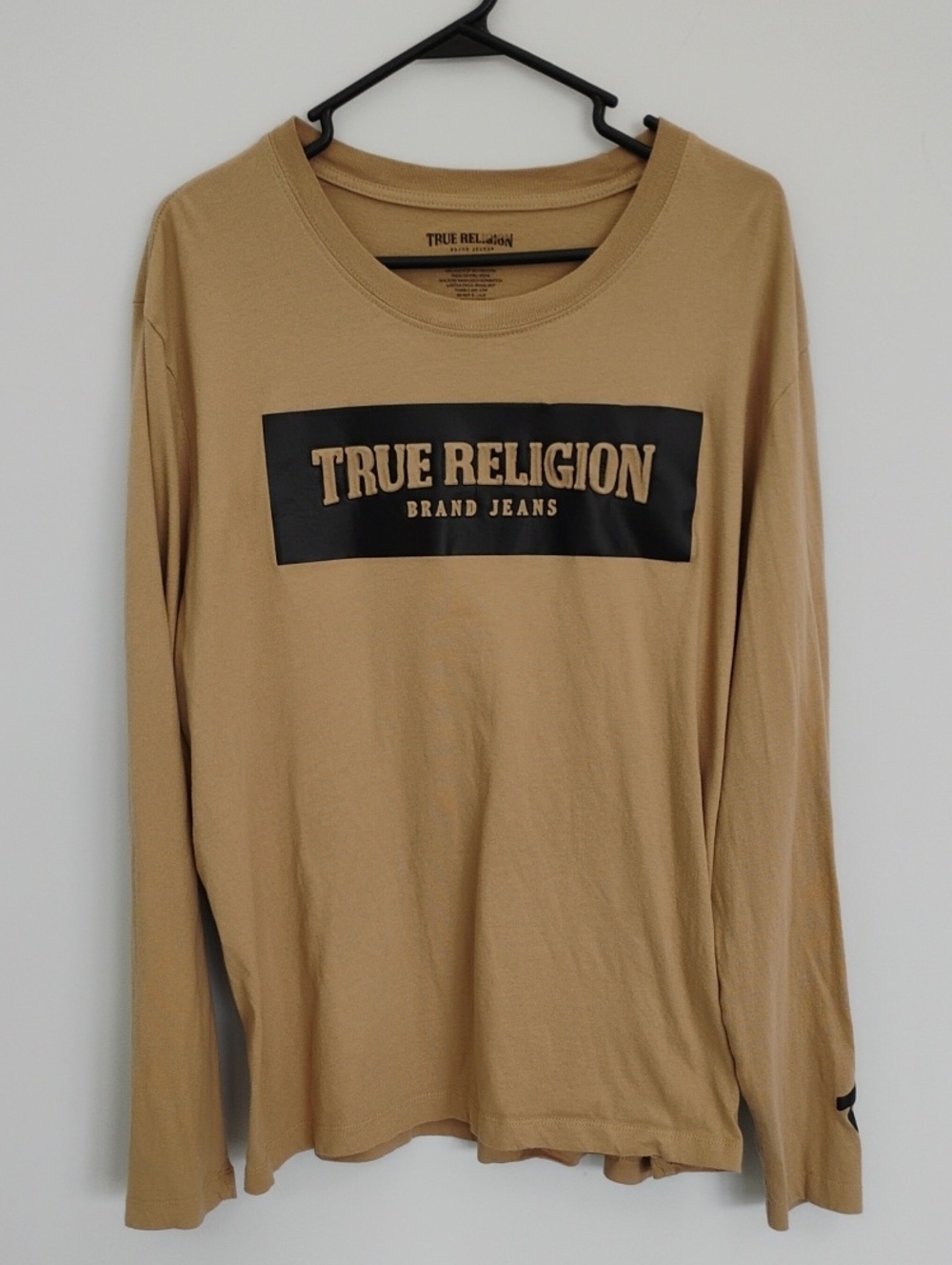 True Religion Long Sleeve Reverse Box Logo Tan Black Y2K Grunge Streetwear Large